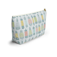 Stamped Leaves Accessory Pouch w T-bottom in Aqua